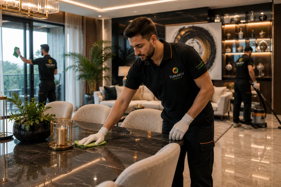 Yemek masası temizliği yapan personel